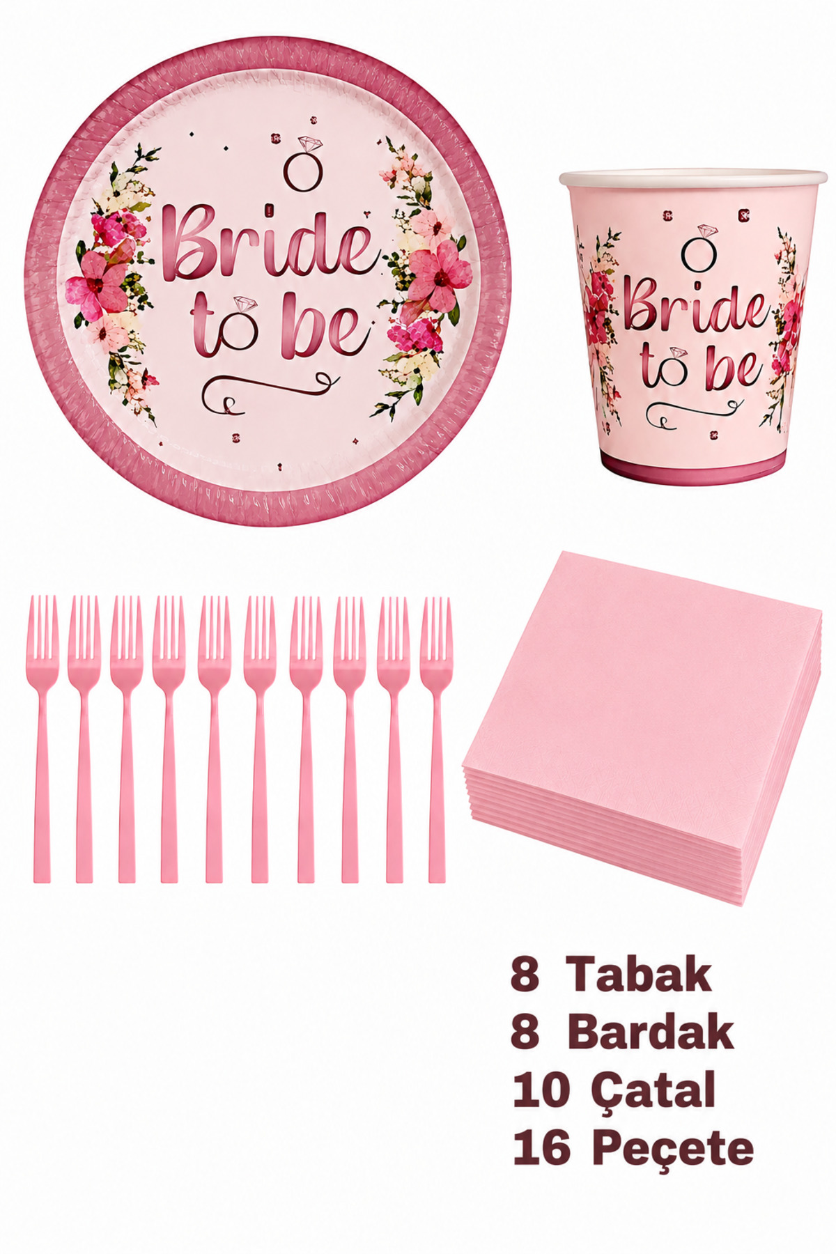 Bride To Be Yazılı Kağıt Tabak Bardak Çatal Peçete Kadın Bekarlığa Veda Gelin Parti