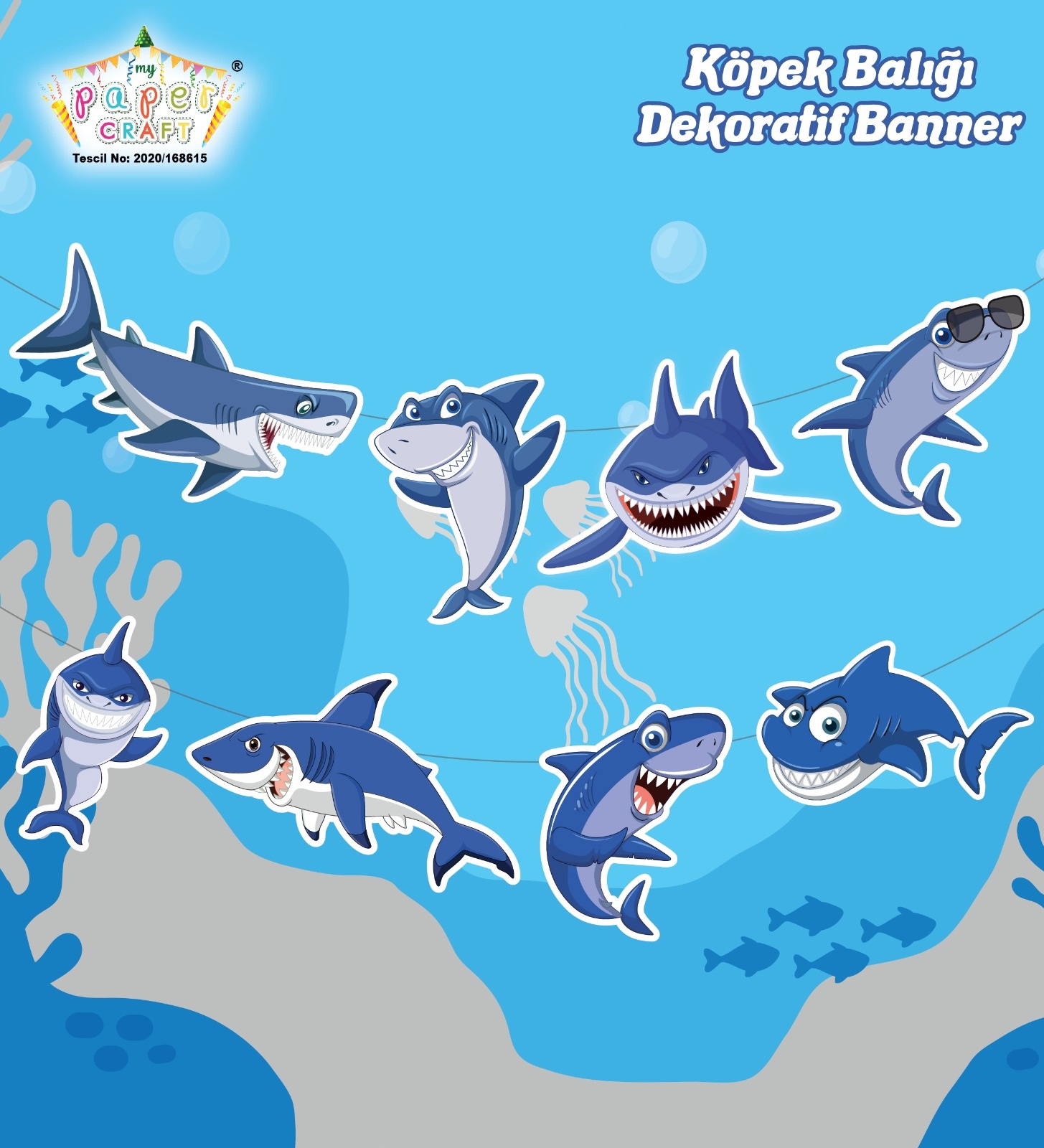Dekoratif Banner Köpekbalığı Temalı