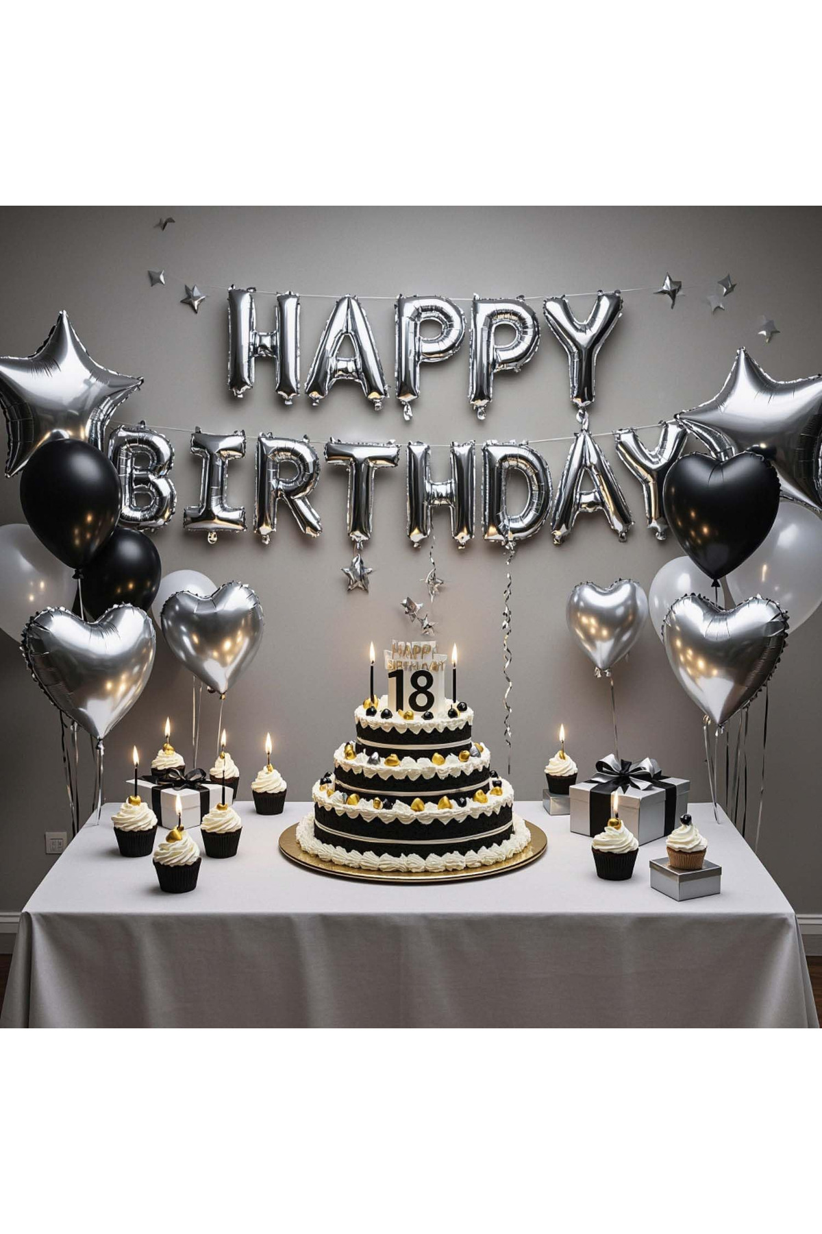 Doğum günü Happy birthday Gümüş Dev boy hava ve helyum ile uyumlu çeşitli hediyeler