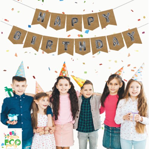 Eco Zarflı Banner Happy Birthday Kraft Gümüş