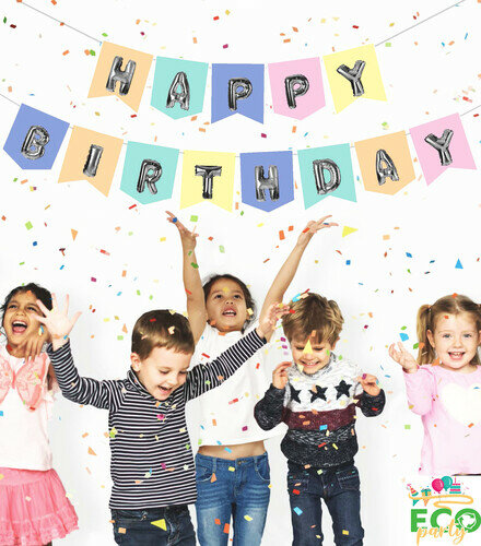 Eco Zarflı Banner Happy Birthday Macaron Gümüş