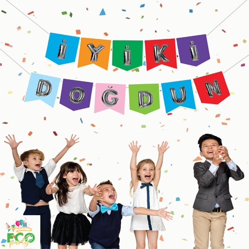 Eco Zarflı Banner İyi Ki Doğdun Renkli Gümüş