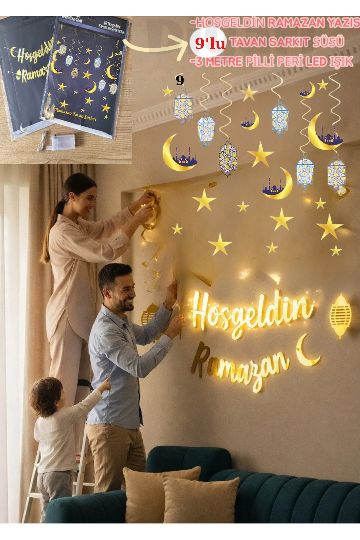 hoşgeldin Ramazan Süsü Ramazan Duvar Kapı Perde Süsü Ramazan Dekorasyonu Işıklı şık Süs