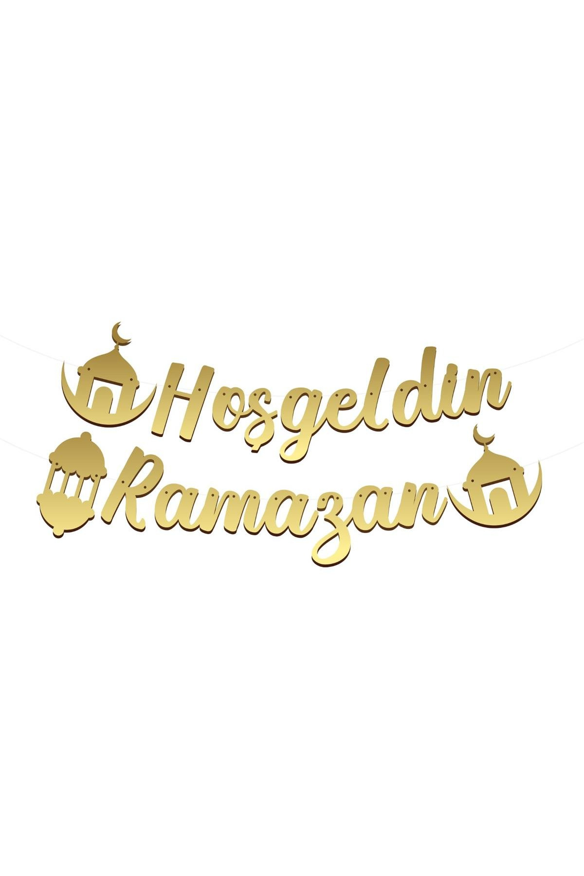 Hoşgeldin Ramazan Yazılı Kaligrafi Banner Gold Renk Ramazan Bayramı Altın renginde süs