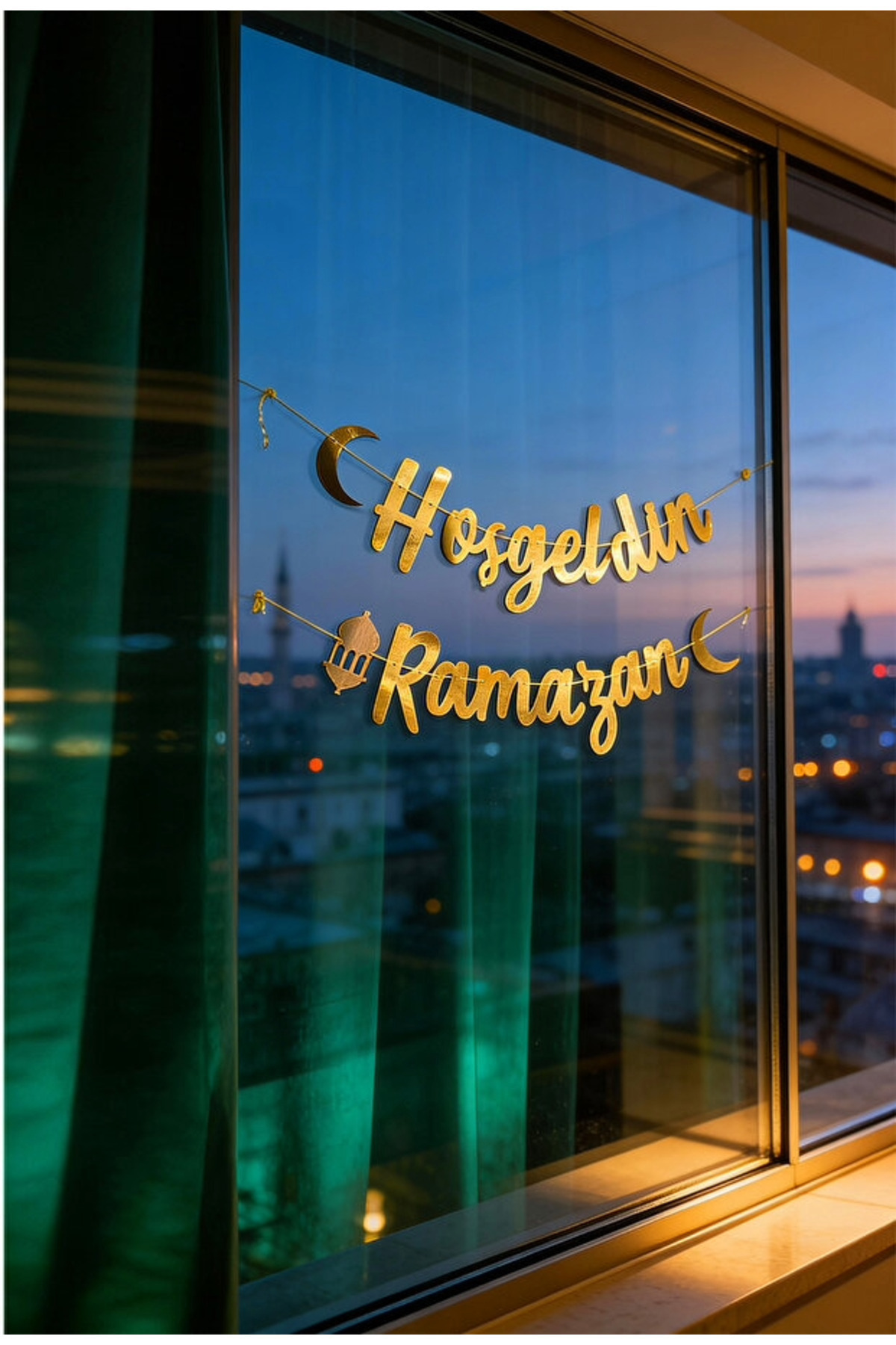 Hoşgeldin Ramazan Yazılı Kaligrafi Banner Gold Renkli 200x30 Cm Ramazan Bayramı Altın süs