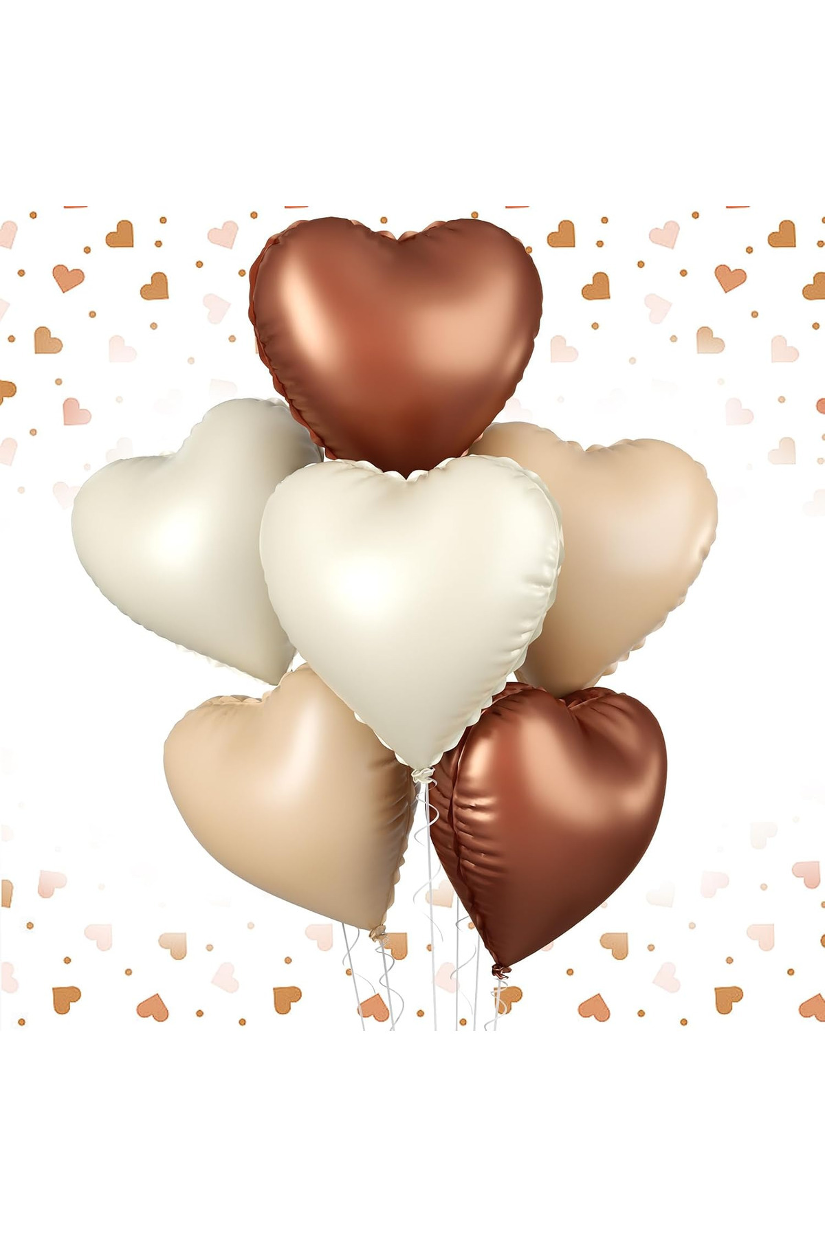 Kalp Folyo Balon 4 Adet Bej-Krem-Kahve Set 45cm