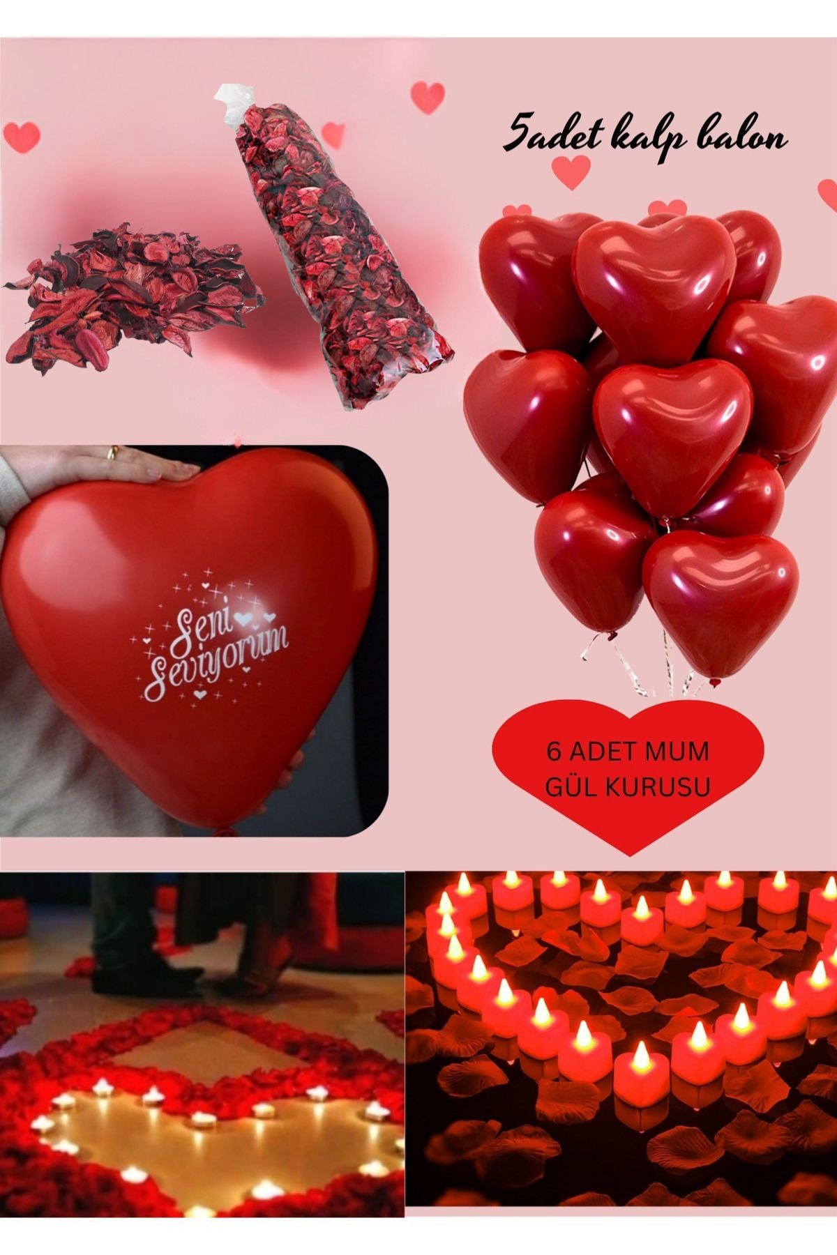 Kalpli balon mum gül kurusu sevgililer evlilik günü özel