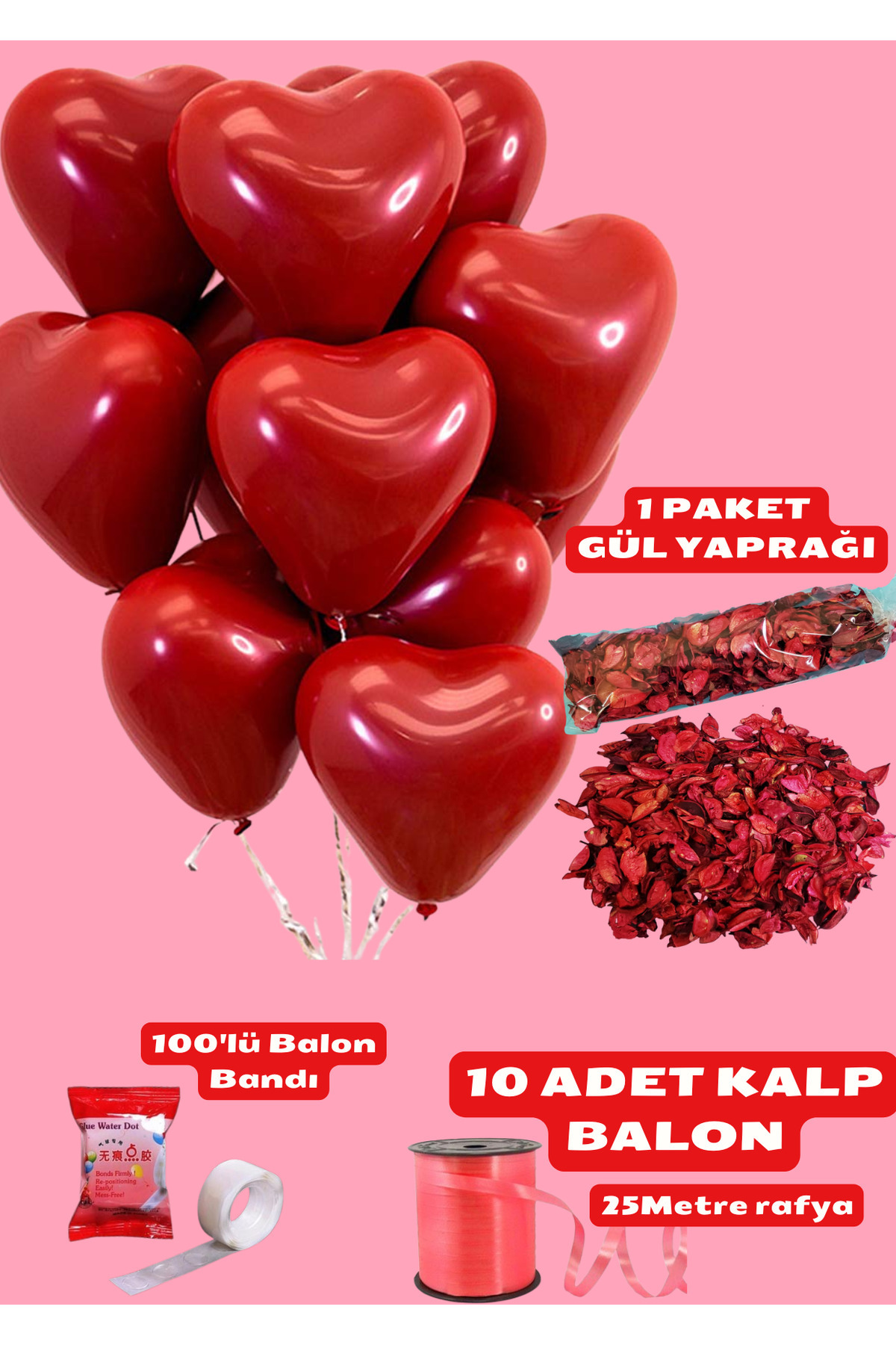 Kırmızı balon helyum ve hava ile uyumlu kuru gül balon bandı balon rafyası sevgililer günü