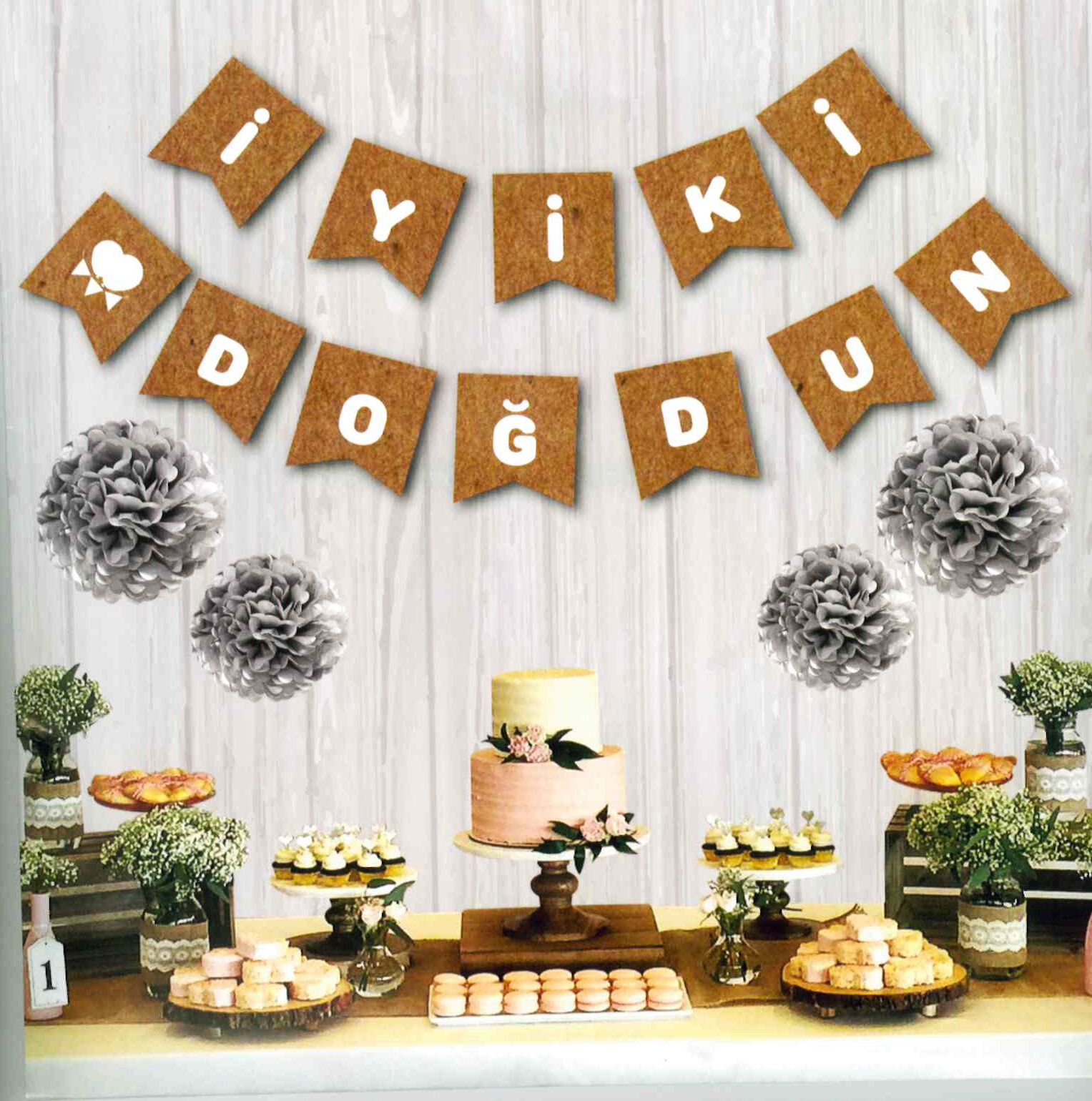 Kraft Beyaz İyi ki Doğdun Yaldızlı Banner