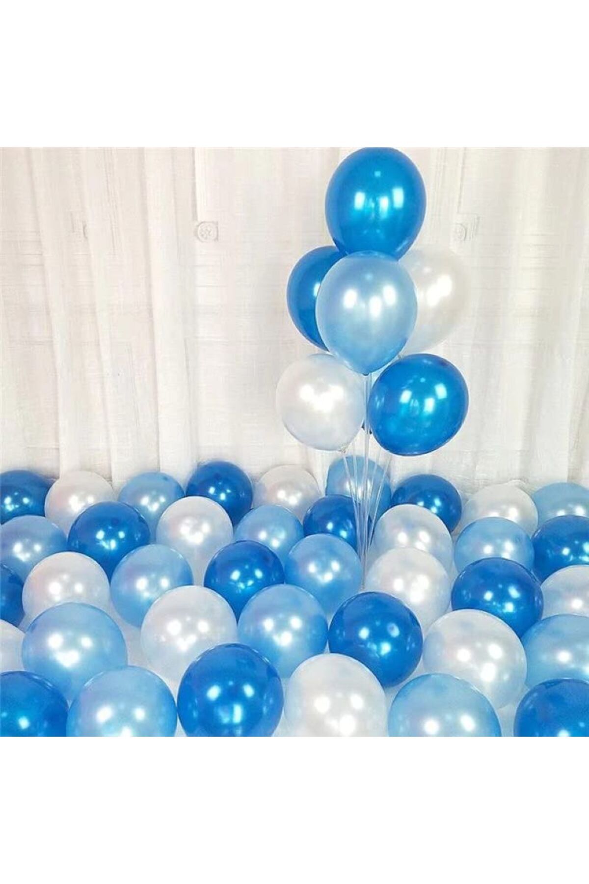 Lacivert Açık Mavi Beyaz Sedefli Metalik Balon Seti 10 Adet