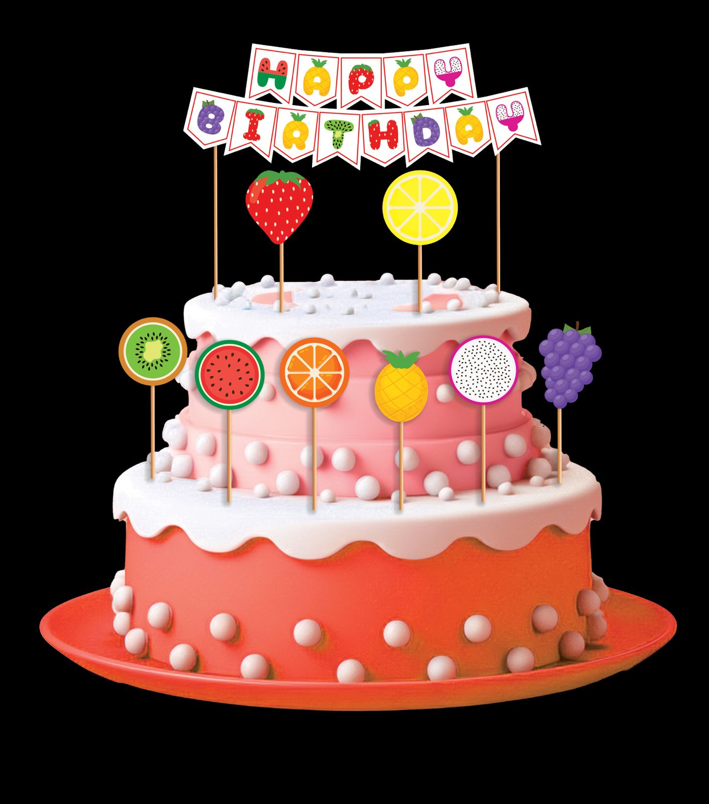 Meyve Temalı Özel Kesim Pasta Dekor Seti