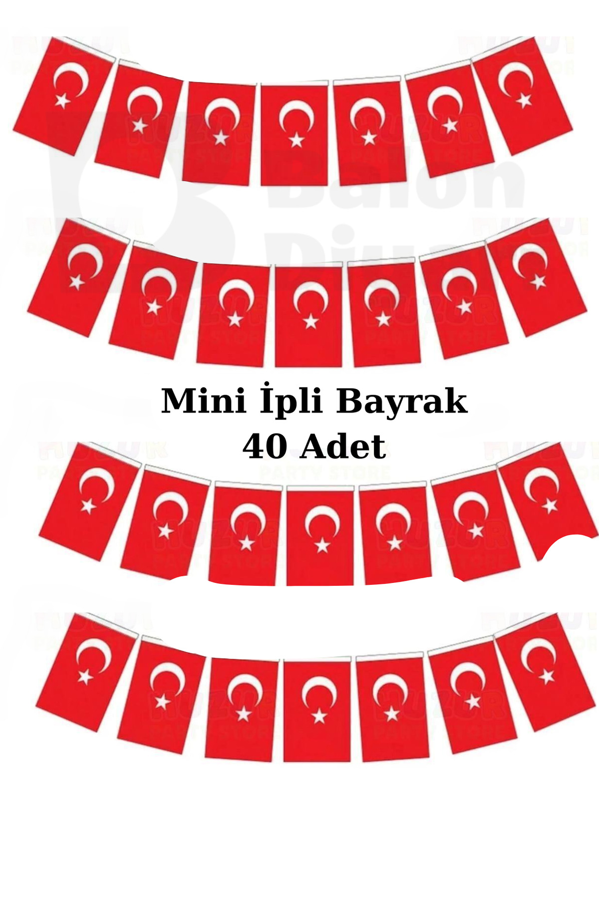 Mini İpli Bayrak 40li -Ay Yıldız- Türk bayrağı 23 nisan kutlama