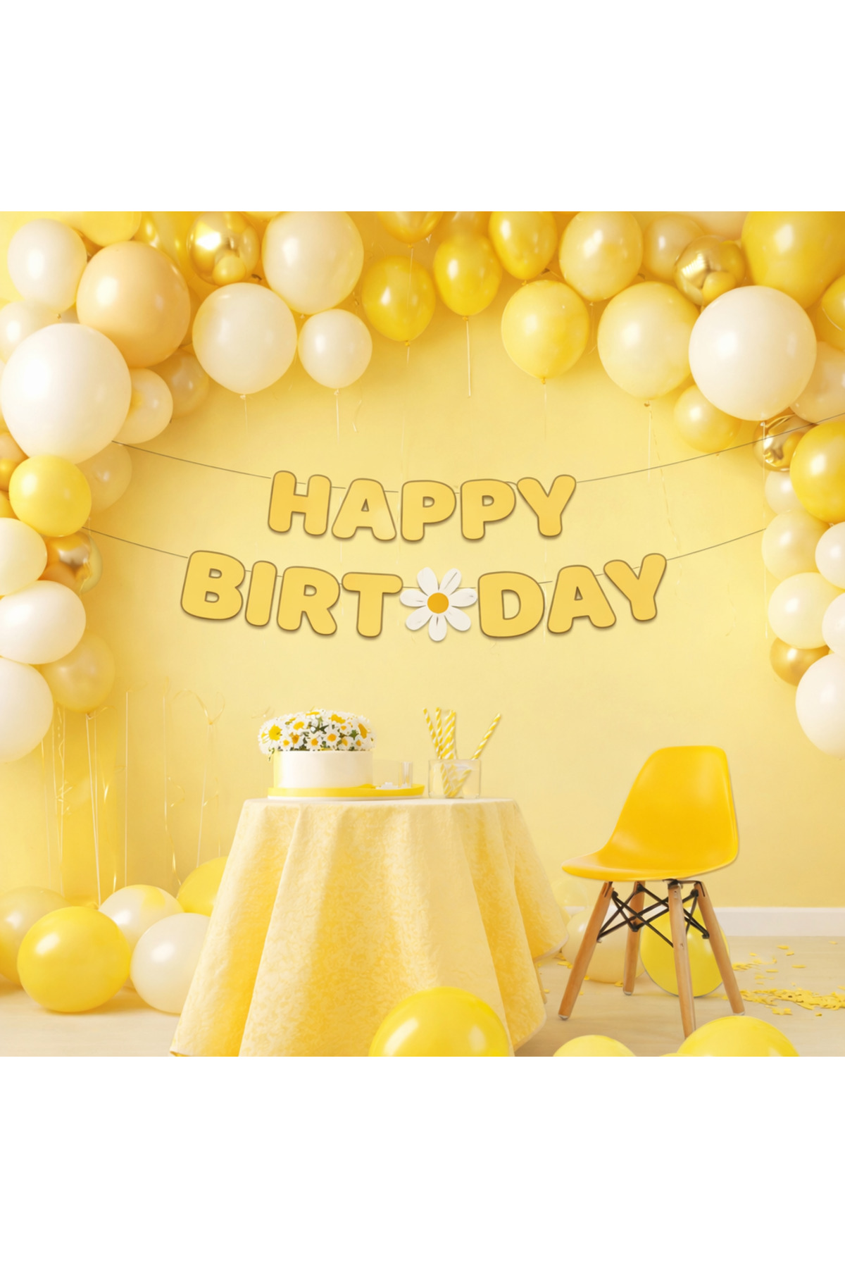 Özel Kesim Happy birthday banner balon dahil süslemesi kaliteli şık kutlama