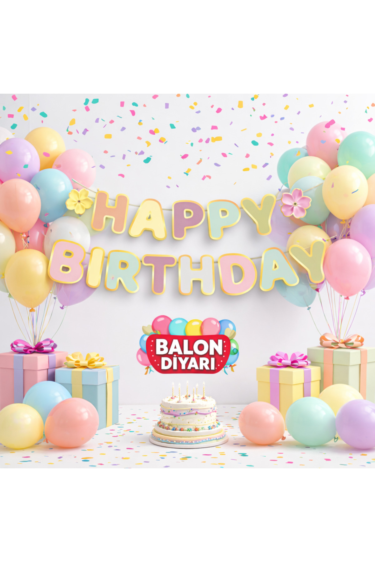 Özel Kesim Makaron Banner Happy Birthday – 210 cm Doğum Günü Yazısı Kaliteli