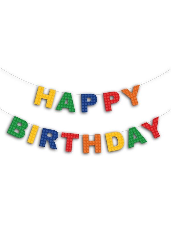 Özel Kesim Renkli Bloklar Temalı Happy Birthday Banner