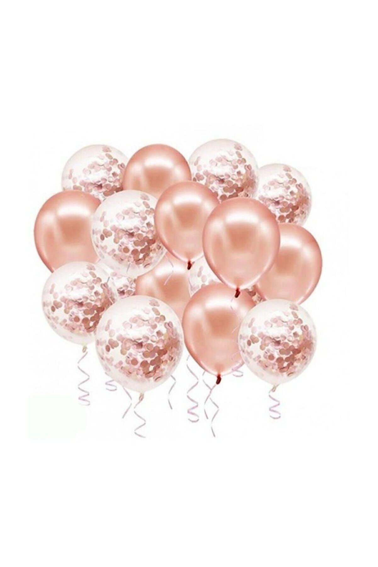 Rose Gold metalik balon 10 adet şeffaf pul dahil