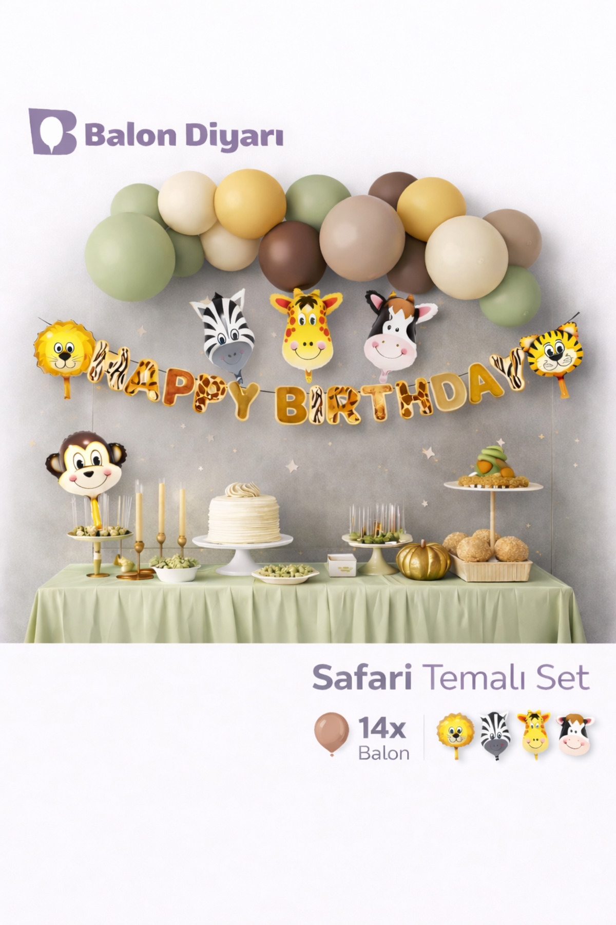 Safari Hayvan konsept Özel kesim banner 6lı hayvan folyo balon