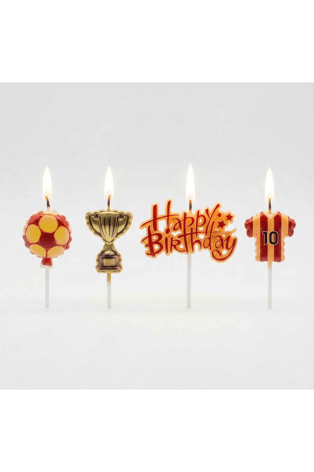 Sarı kırmızı Futbol Temalı Happy Birthday Pasta Mumu Seti 4'lü Şampiyon