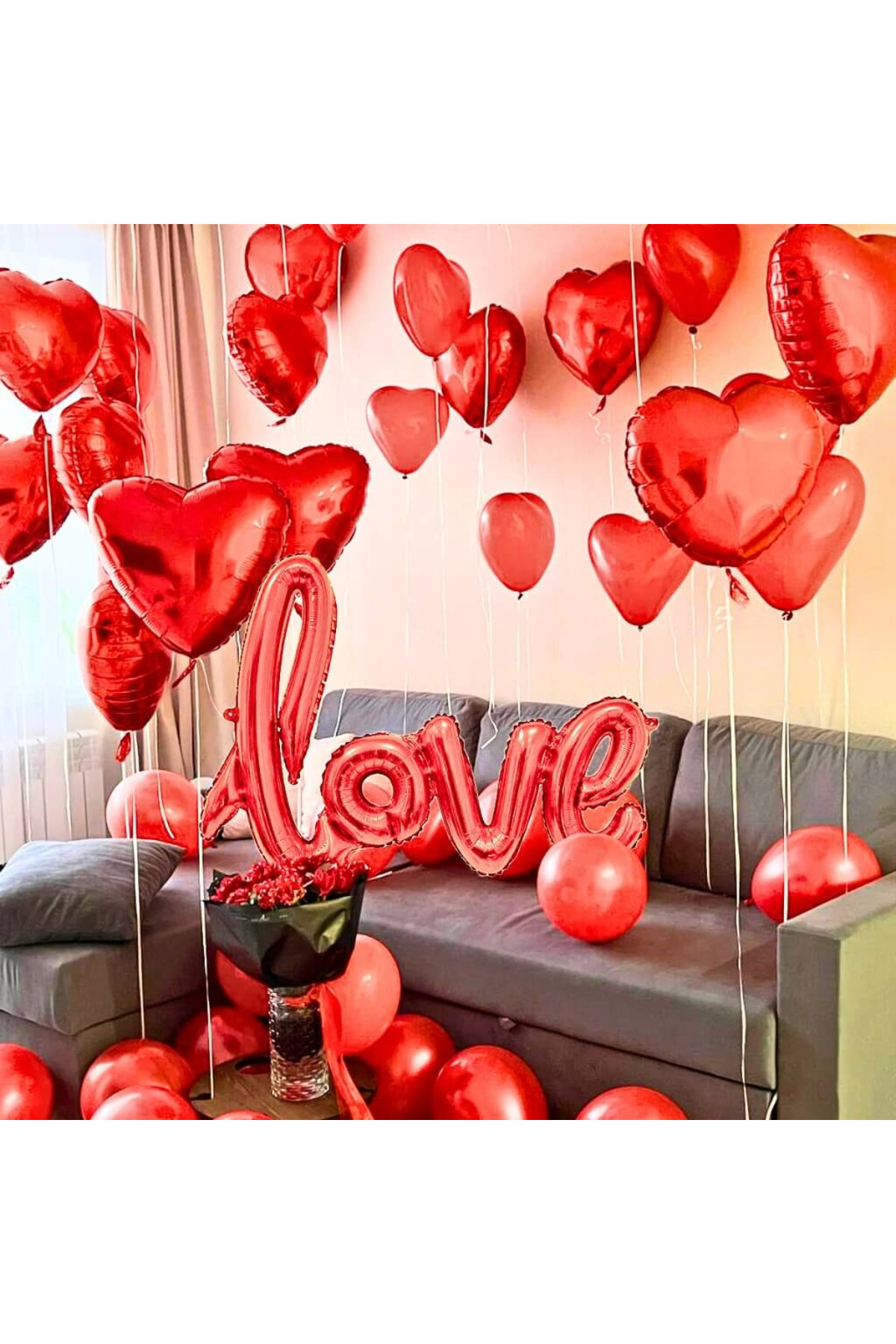 Sevgililer günü Aşk Balon Seti - Kırmızı Kalp & Love Folyo Balon Seti - Romantik