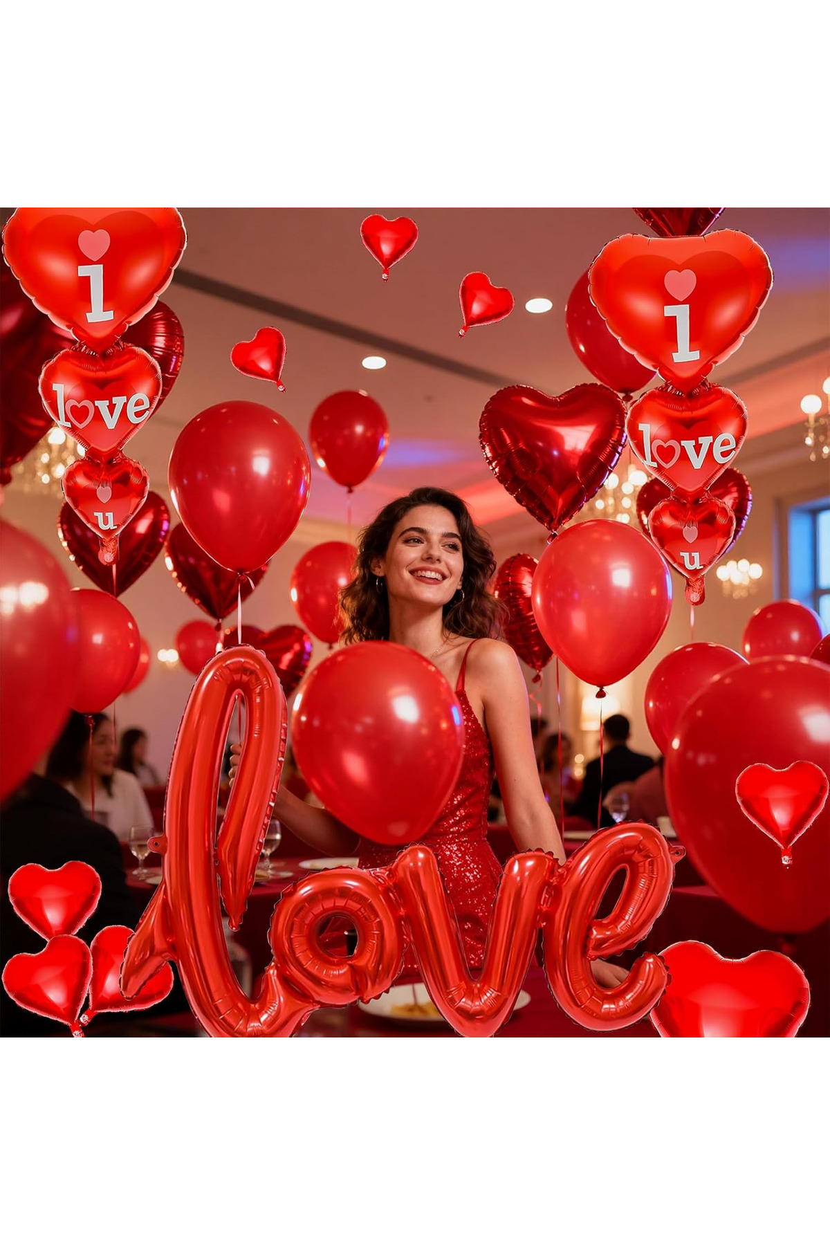 Sevgililer günü Aşk Balon Seti - Love Folyo + Kırmızı Kalp Balonları Romantik Sürpriz