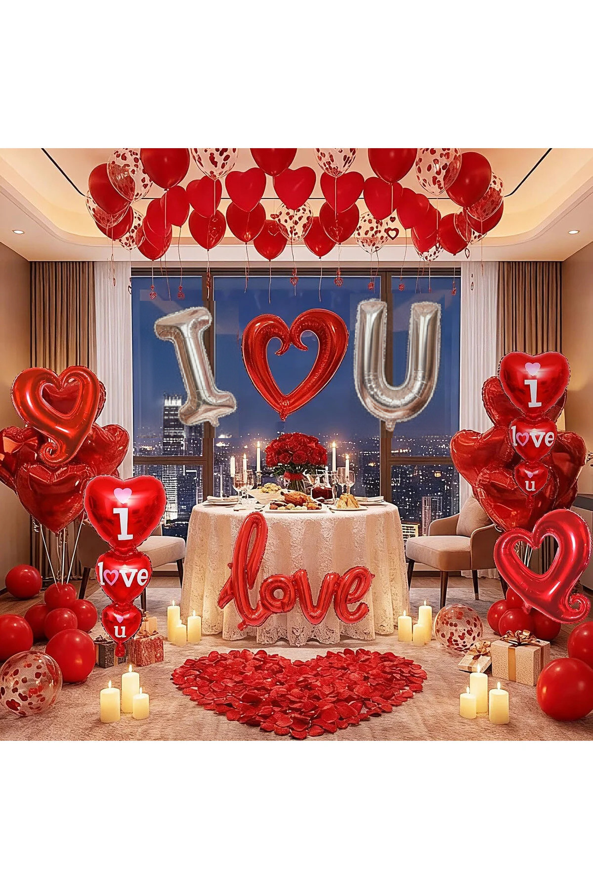 Sevgililer günü Aşk Balon Seti - Love Folyo + Kırmızı Kalp Balonları Romantik Sürpriz
