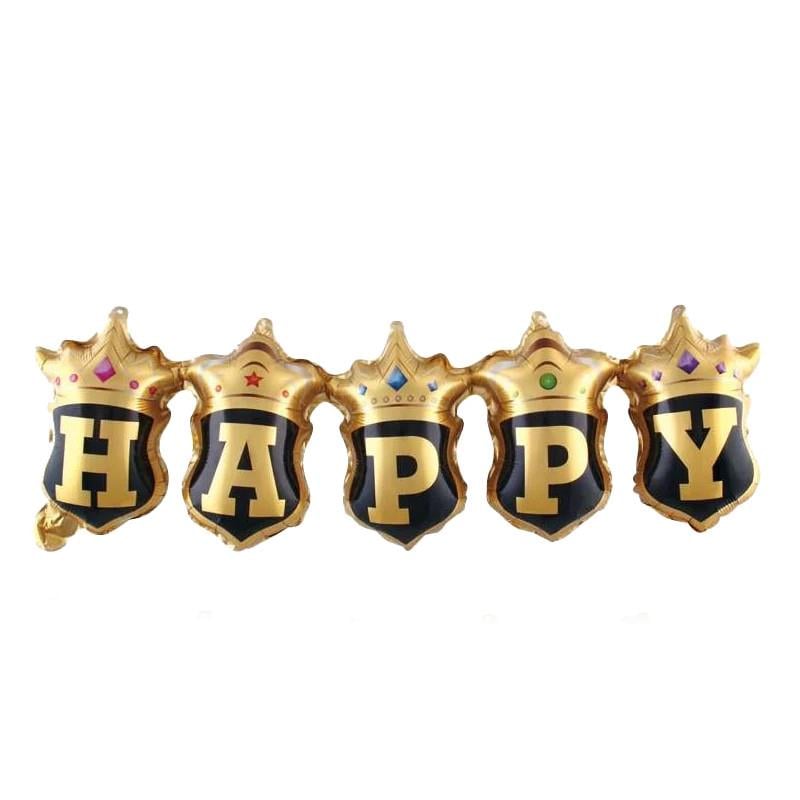 Tekli Taçlı Happy Gold Konsept Folyo Balon 23*81