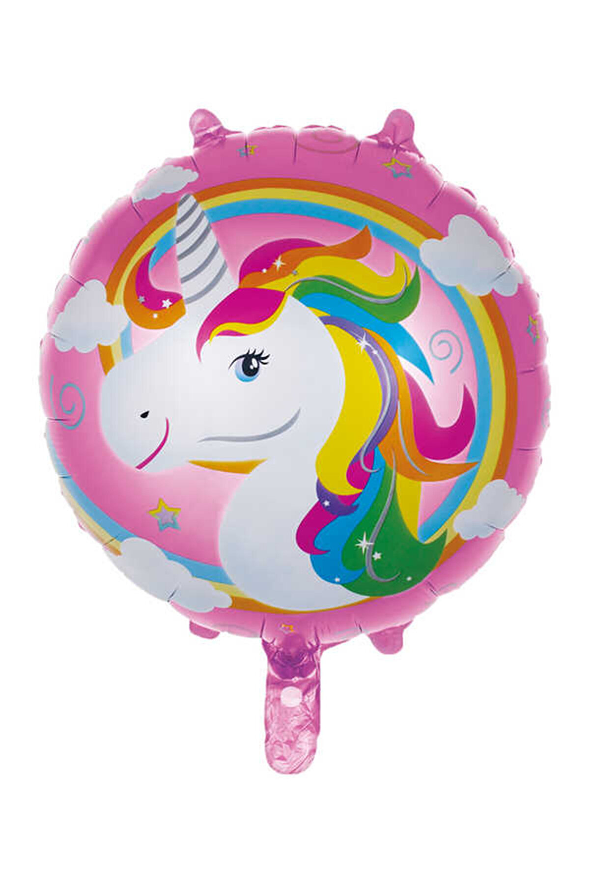 Unicorn Baskılı Folyo Balon 45 cm – Pembe Gökkuşağı Unicorn Yuvarlak Balon