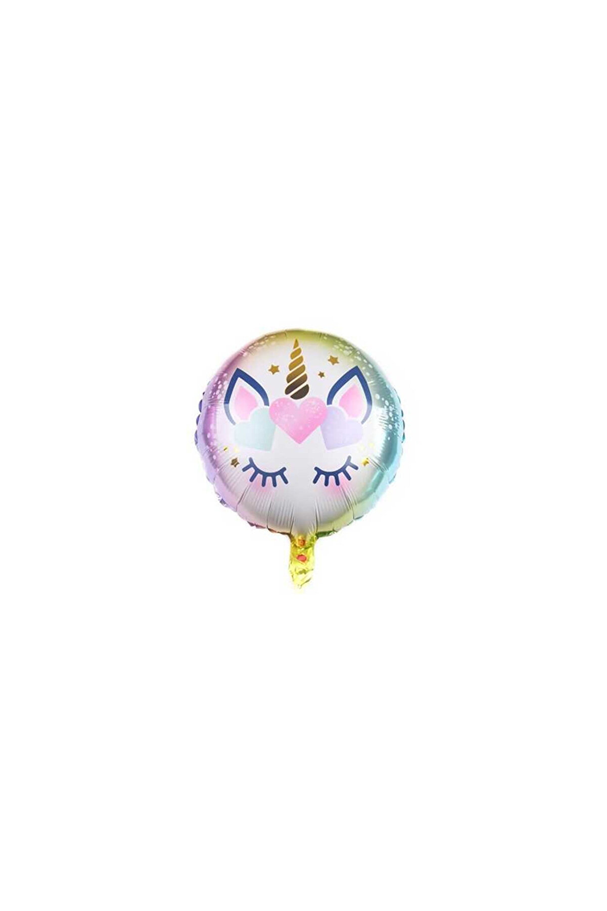 Unicorn Baskılı Göz Kapaklı Folyo Balon 45x45 cm – Yuvarlak Unicorn Doğum Günü Balonu