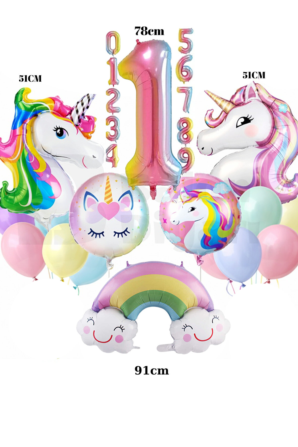 Unicorn Tüm Yaşlar Doğum Günü Balon Seti – Gökkuşağı Pastel Unicorn Parti Süsleri, 34 İnç Rakam