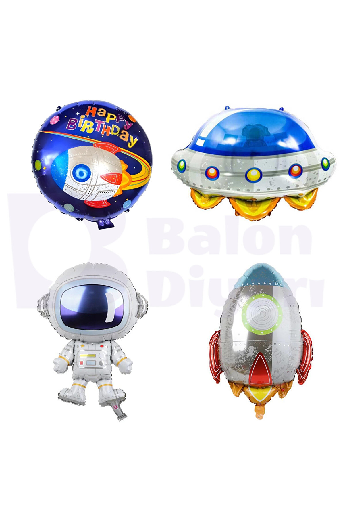Uzay Temalı Folyo Balon Seti - Astronot, Roket ve UFO ile Partinizi Renklendirin!