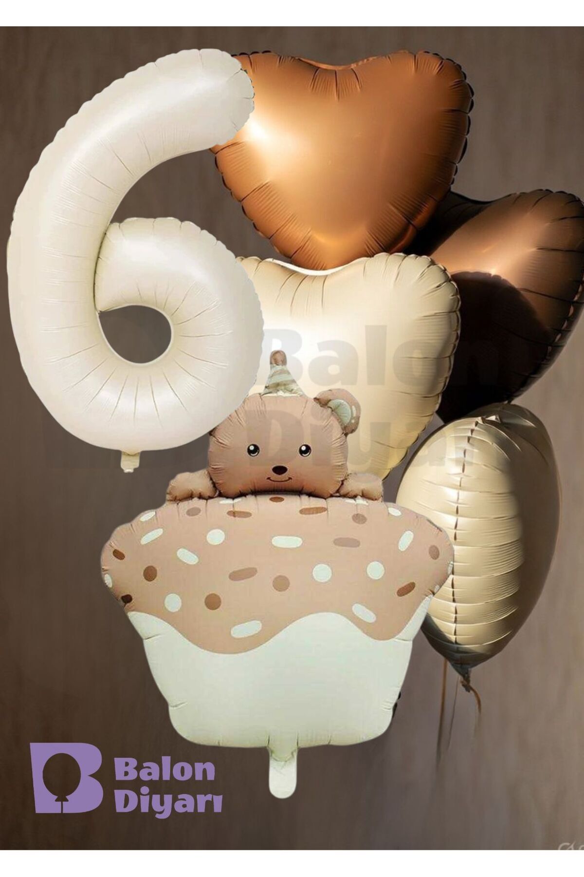 Yaş temalı Retro Ayıcık Pastalı 3 adet kalpli Doğum günü balon seti