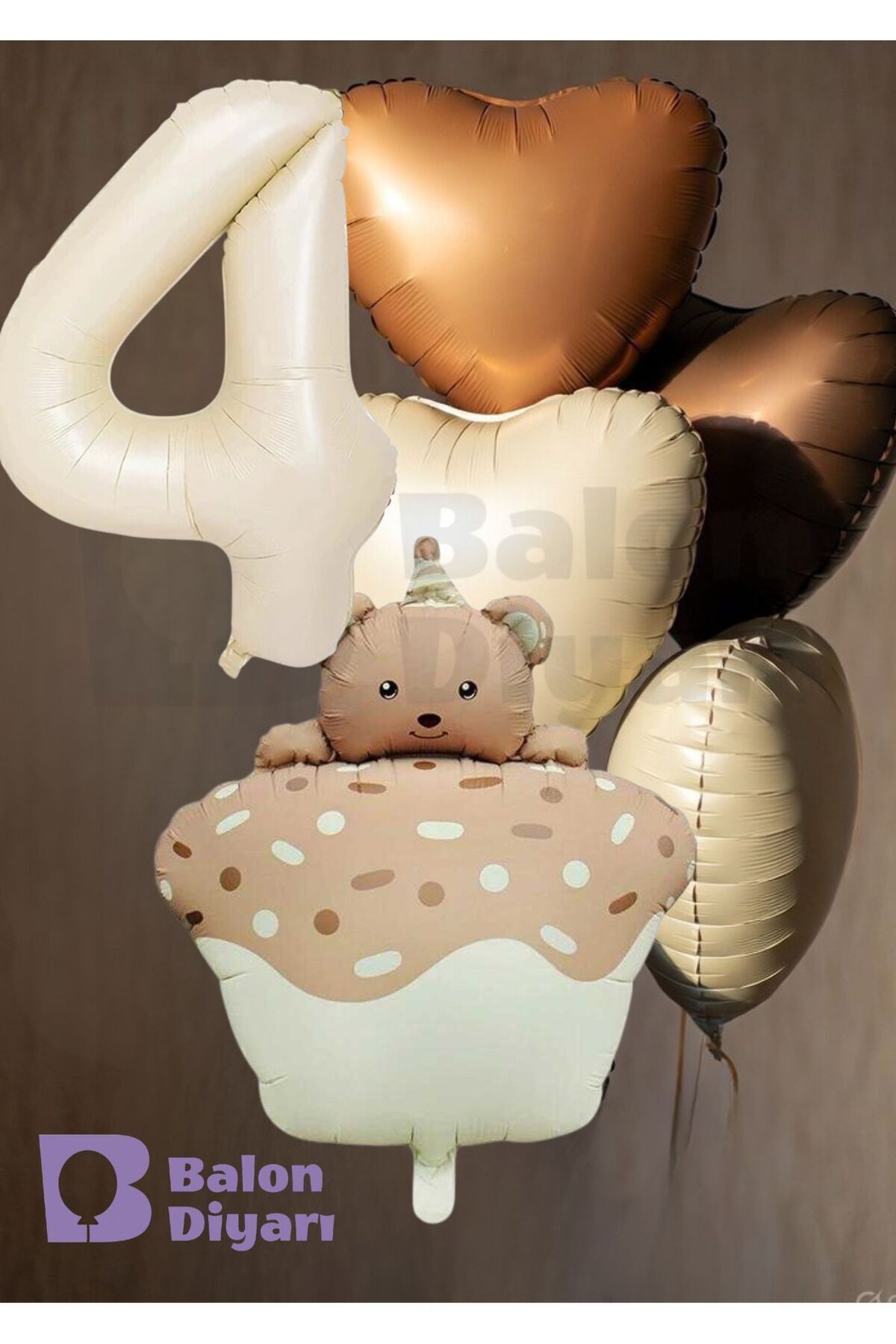 Yaş temalı Retro Ayıcık Pastalı 3 adet kalpli Doğum günü balon seti