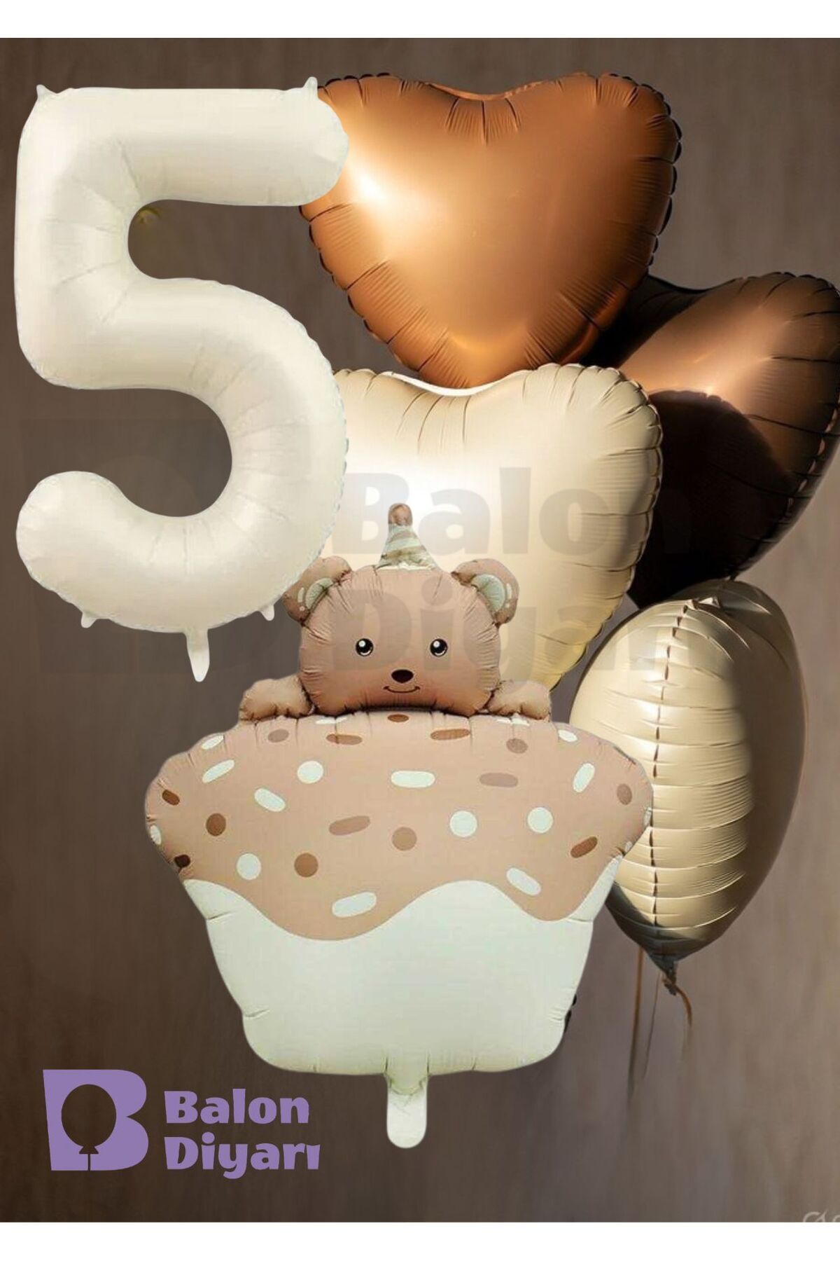 Yaş temalı Retro Ayıcık Pastalı 3 adet kalpli Doğum günü balon seti