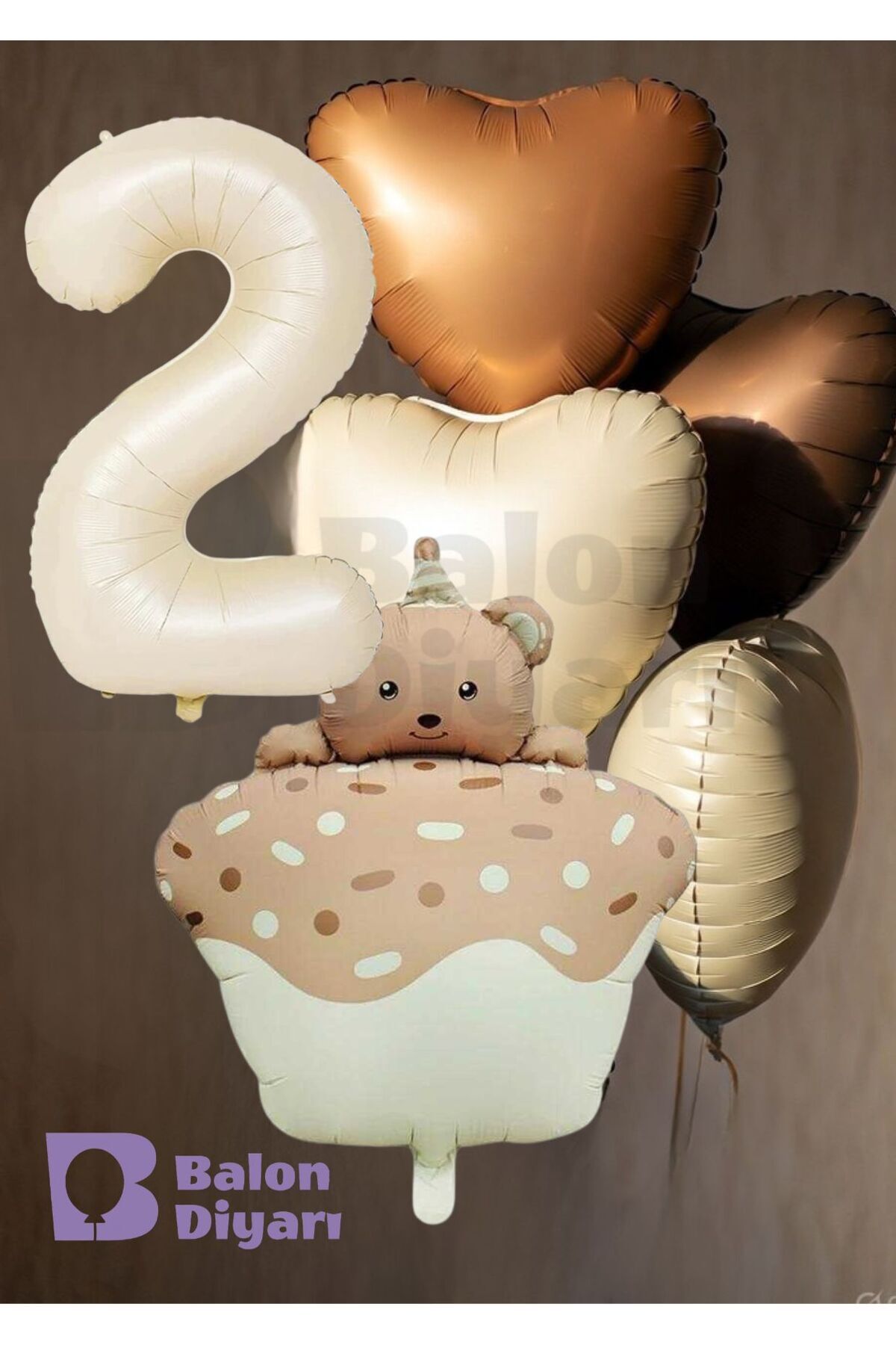 Yaş temalı Retro Ayıcık Pastalı 3 adet kalpli Doğum günü balon seti