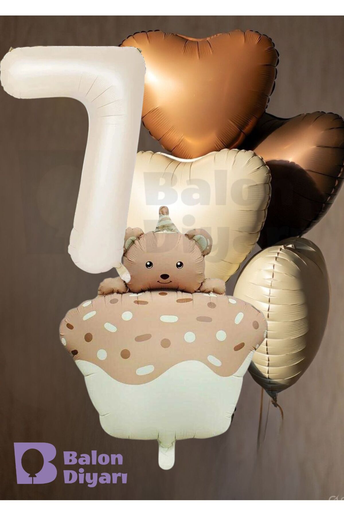 Yaş temalı Retro Ayıcık Pastalı 3 adet kalpli Doğum günü balon seti