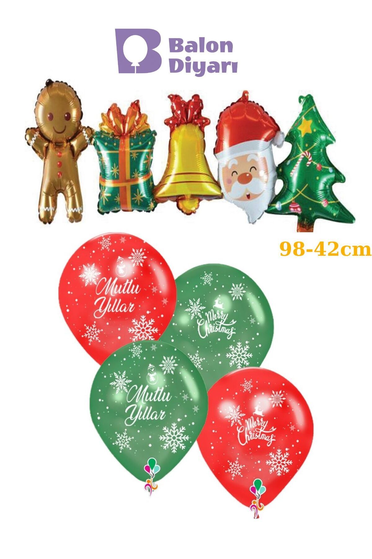 Yılbaşı balon mutlu yıllar yazılı 5li noel folyo balon seti