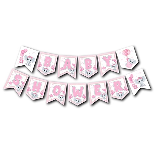 Zikzak Banner Baby Shower Pembe