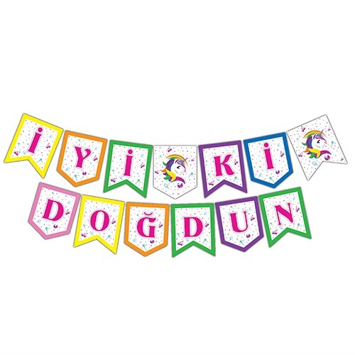 Zikzak Banner Beyaz Unicorn İyi ki Doğdun