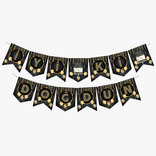 Zikzak Banner Ofset Siyah Gold İyi Ki Doğdun