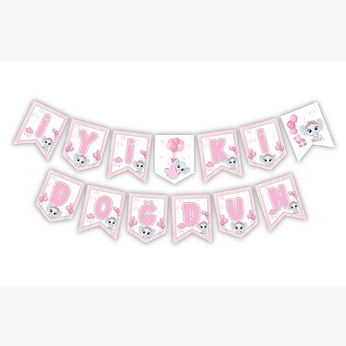 Zikzak Banner Pembe Fil İyi Ki Doğdun